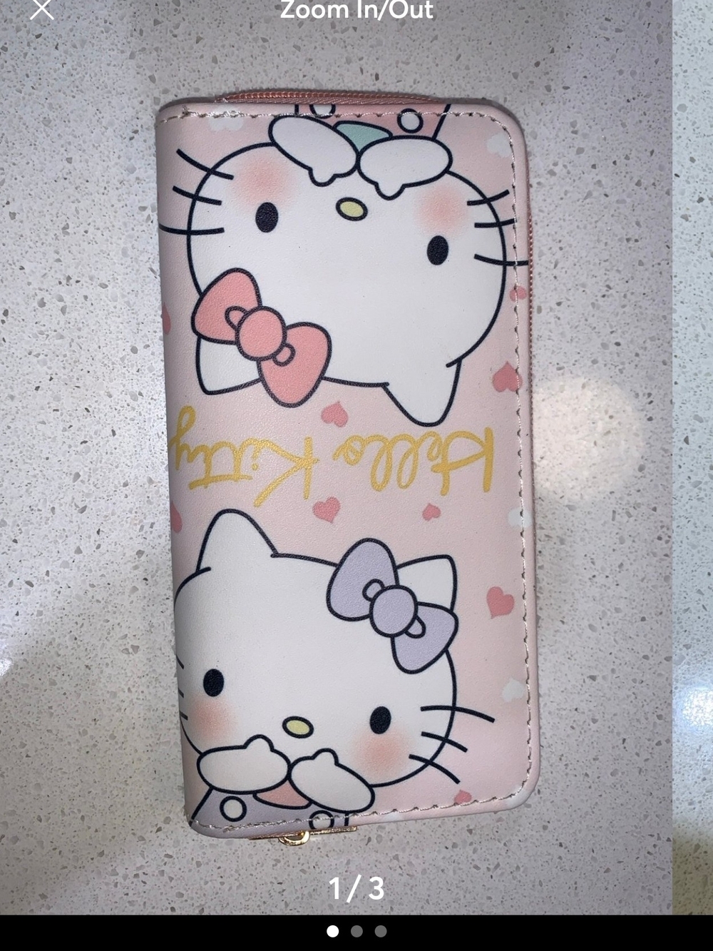 Hello Kitty Pink and White Kids Zip Wallet with Heart Print
